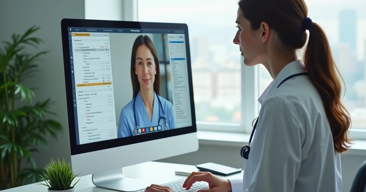 Nutricionista fazendo atendimento virtual com prontuário digital aberto 