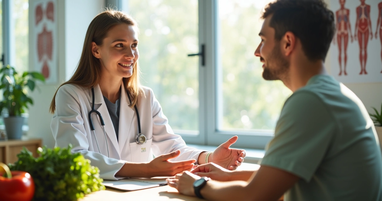 Nutricionista atendendo paciente em consultório 