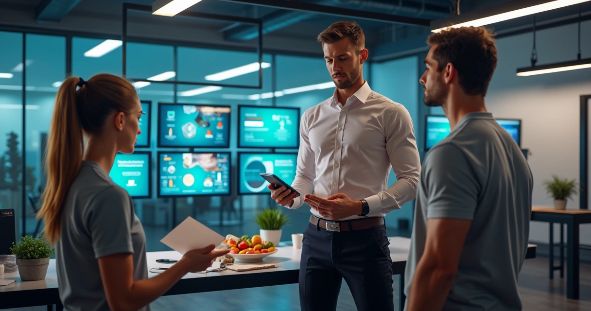 Nutricionista esportivo orientando atleta em consultório esportivo 