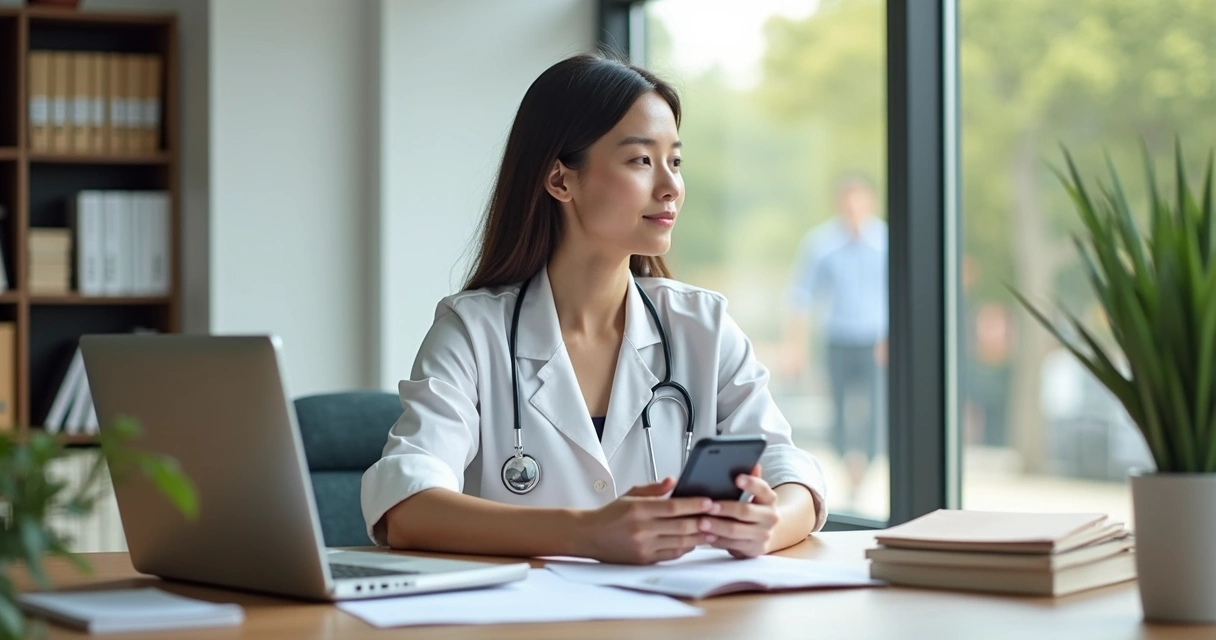 Nutricionista usando ferramentas digitais no consultório 