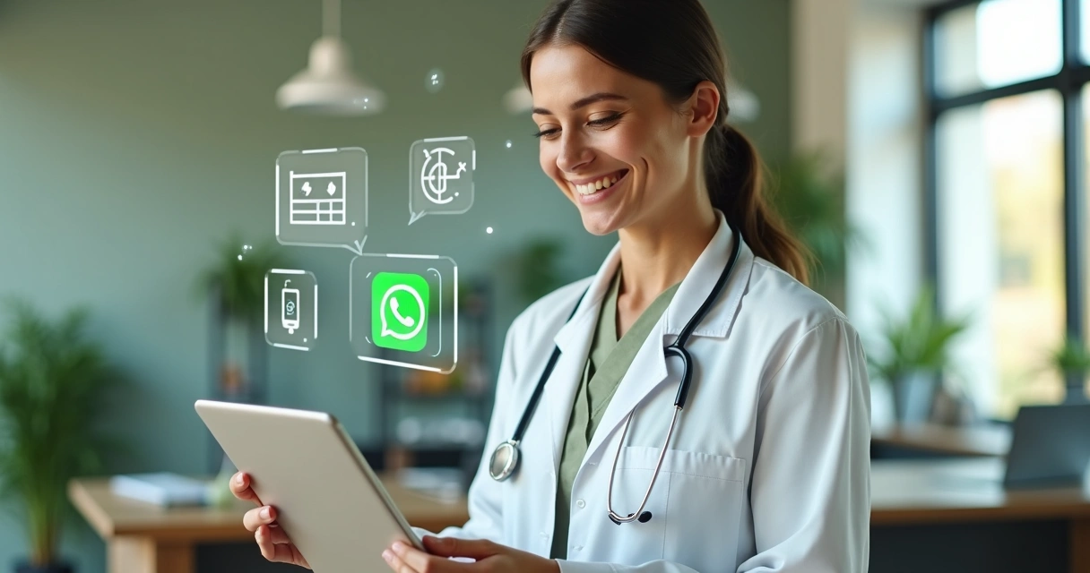 Nutricionista segura tablet mostrando notificações de consulta. 