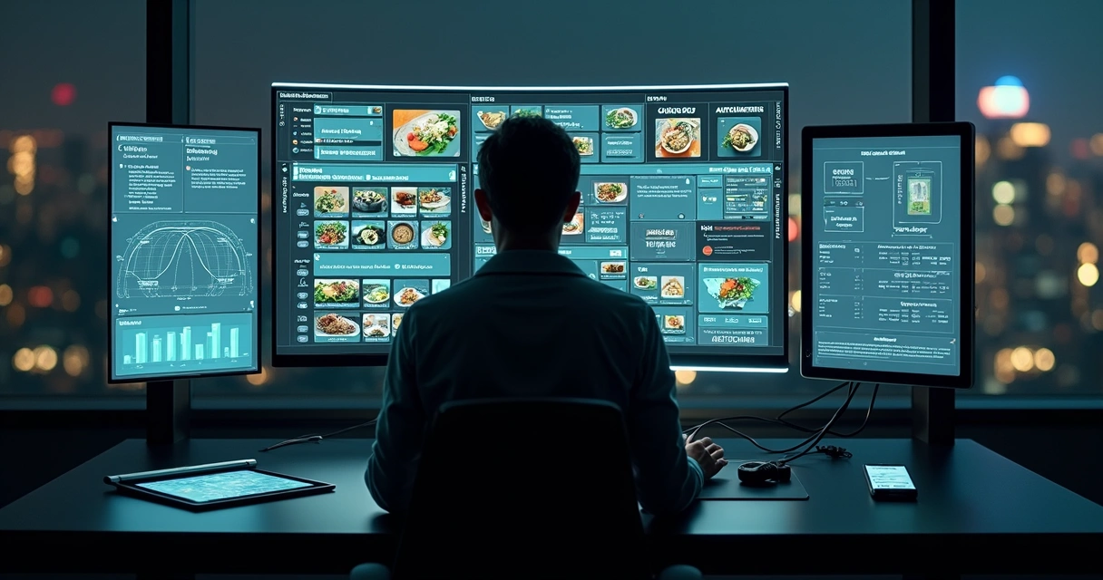 Nutricionista analisa painel digital com diário alimentar e lembretes de pacientes em 2026 