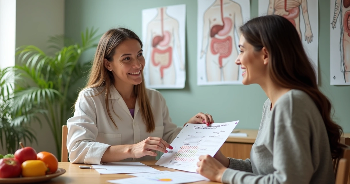 Nutricionista orientando paciente com ficha alimentar 