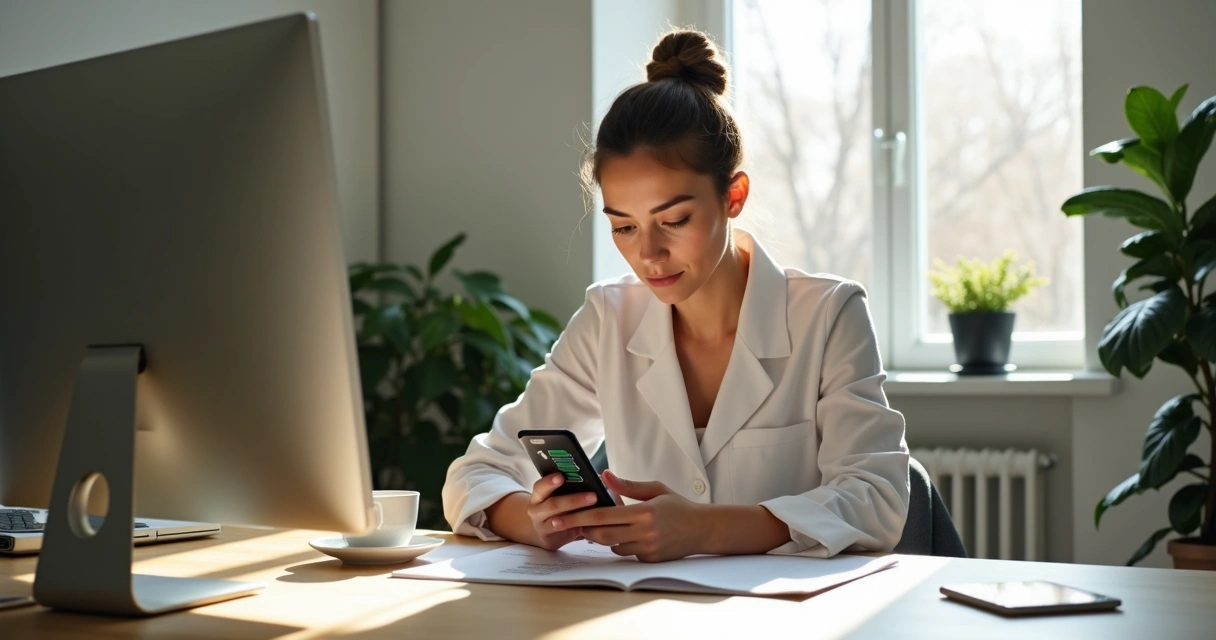 Nutricionista usando celular para responder pacientes pelo WhatsApp