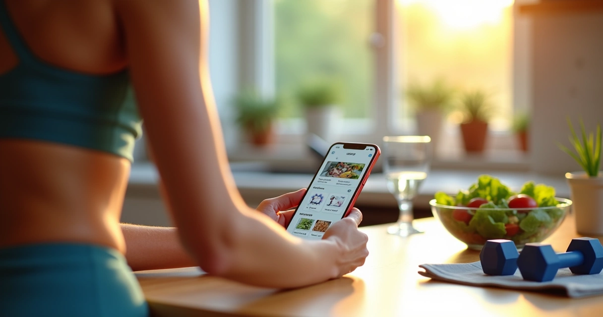 Person tracking exercise, meals, and medication with a health app 