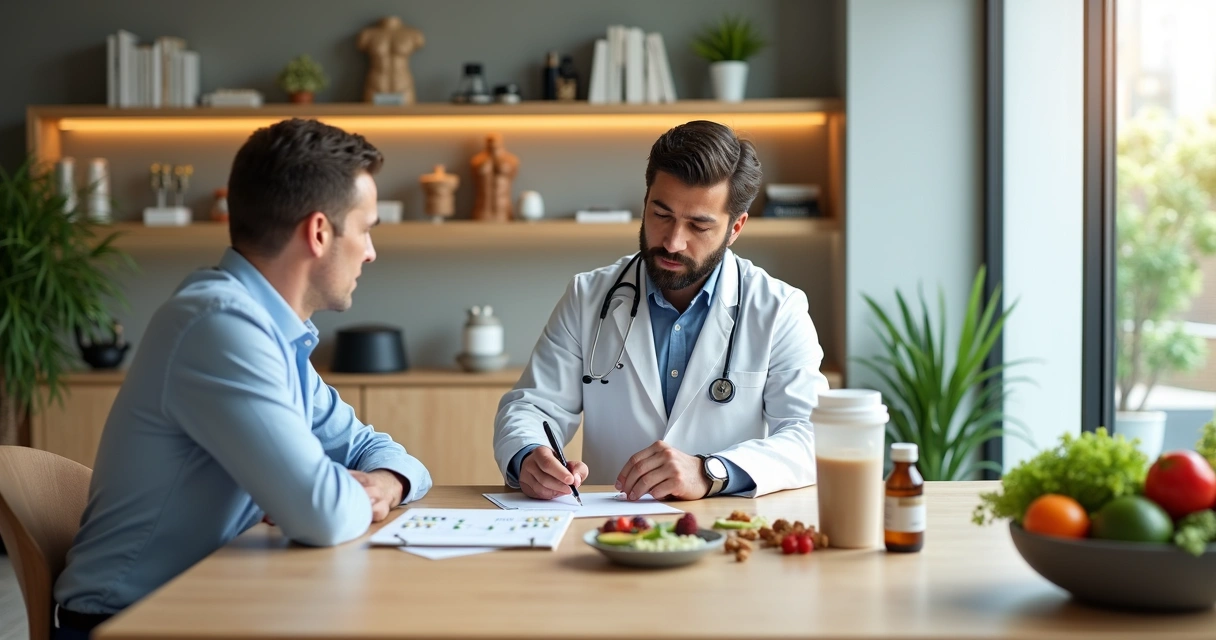 Médico orientando paciente sobre suplementos saudáveis para emagrecer 
