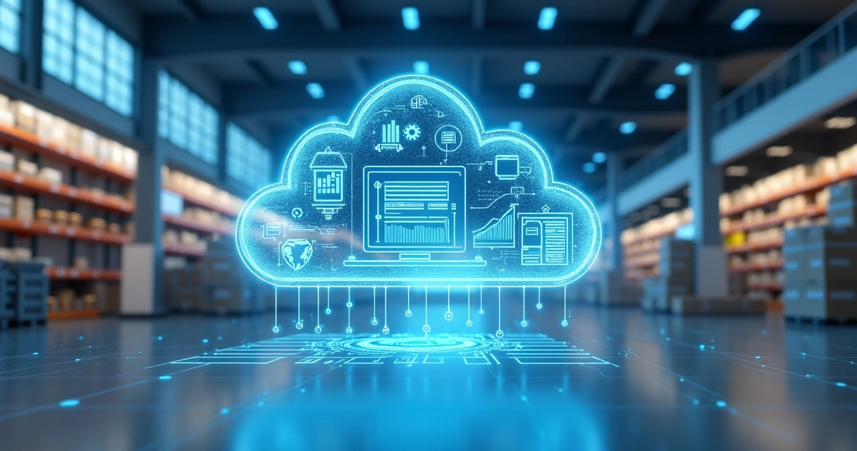 Painel digital mostrando integração entre loja, estoque e nuvem 
