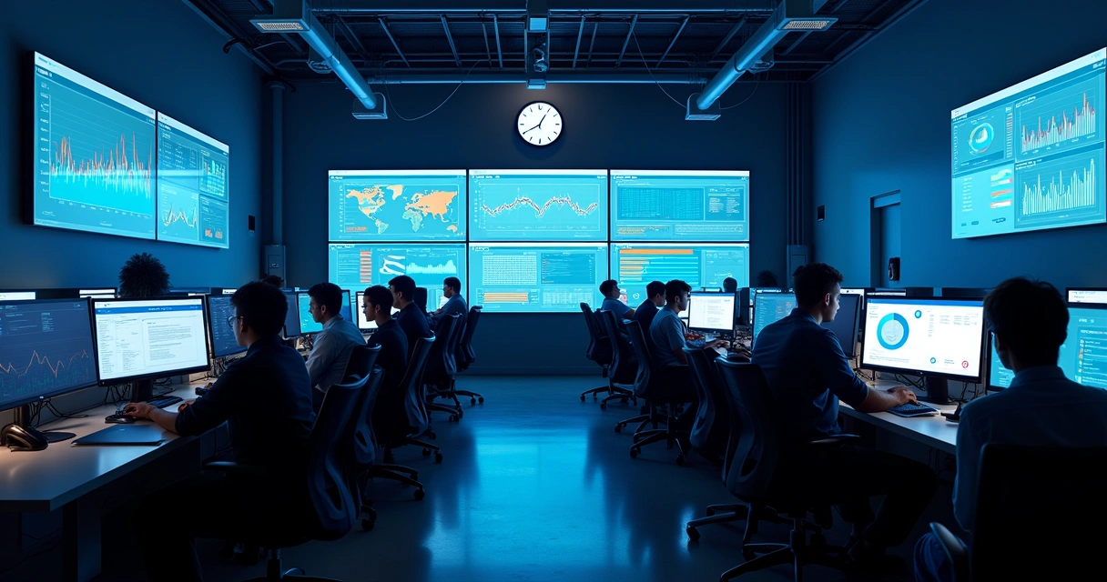 Dashboard de métricas em nuvem da AWS mostrado em uma tela grande 