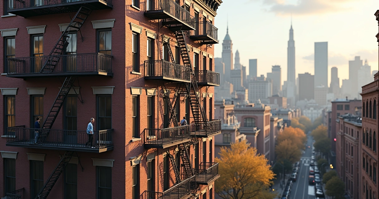 NYC multi-unit apartment building with city view 