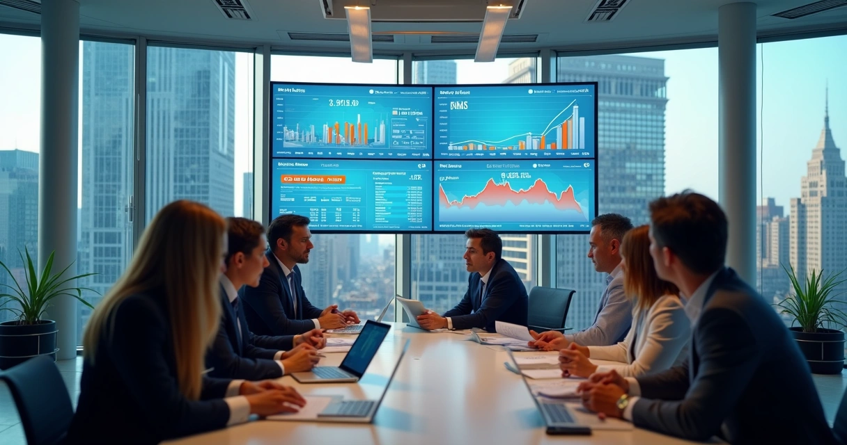 New York City real estate investors viewing market data on digital screens