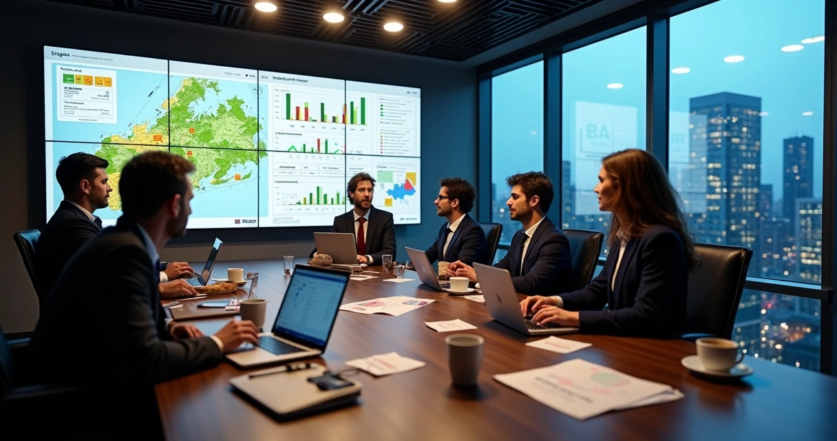 NYC rental war room with team tracking vacancy and leasing data on large screens 