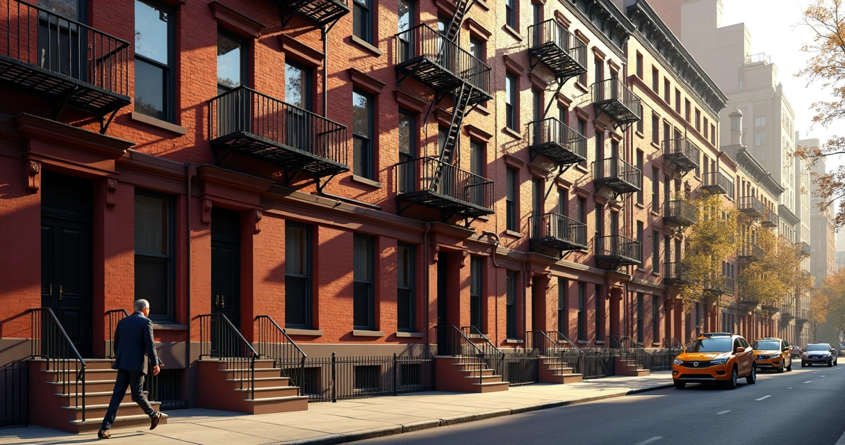 Old NYC tenement building on a sunny day 