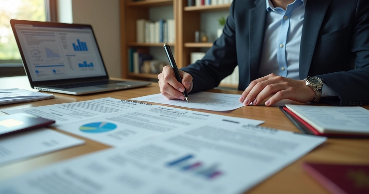 Professional reviewing O-1 visa documents at a desk
