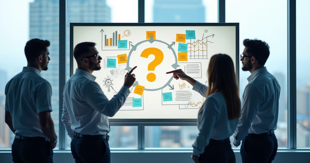 Equipe analisando quadro de metas paternas. 