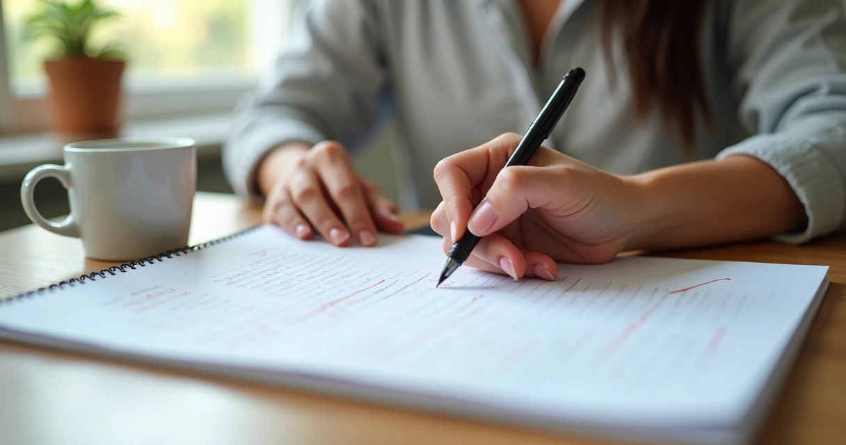 Pessoa escrevendo metas diárias em um bloco de notas