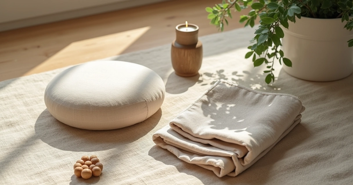 Objetos sensoriais simples para meditação sobre tapete claro 