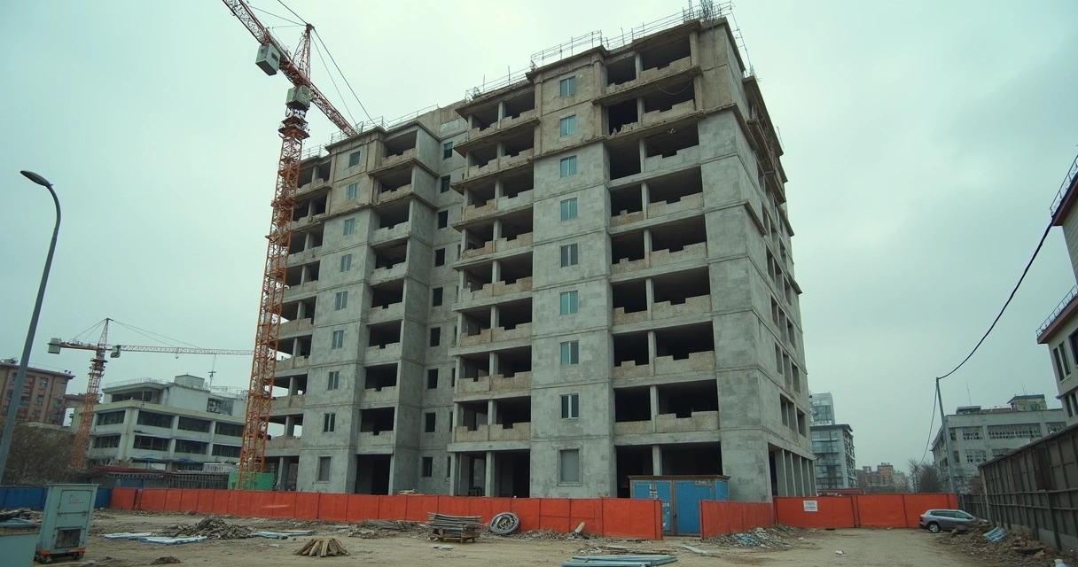 Prédio em construção com sinais de atraso na obra 