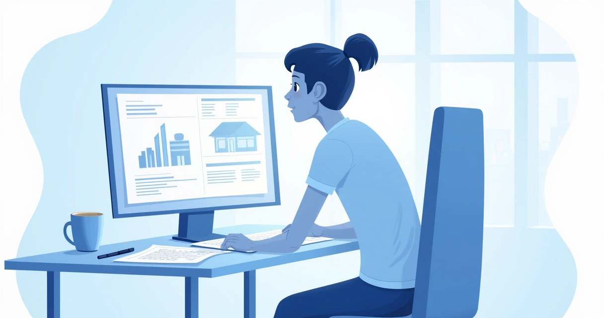 Pessoa usando computador para consultar documentos de obra 