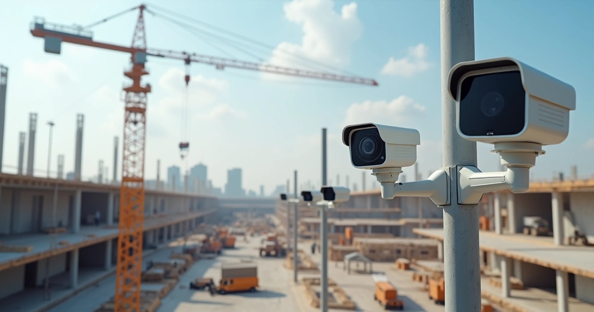 Câmeras inteligentes instaladas em obra capturando imagens