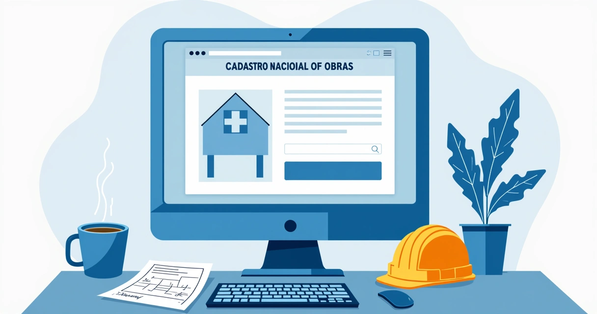 Formulário de cadastro no sistema CNO com documentos ao lado 