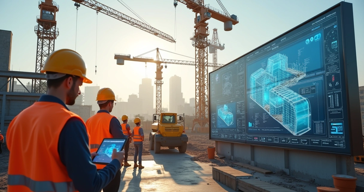 Execução de obra controlada por BIM com tablets e painéis digitais 