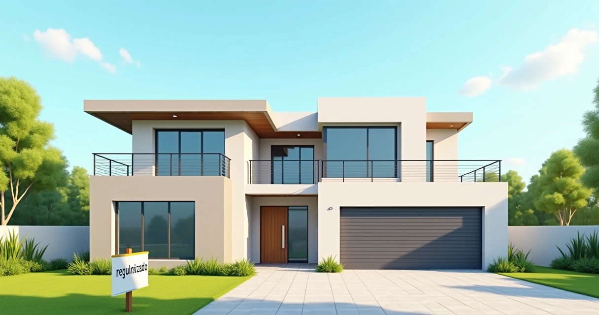 Casa moderna recém-construída com placa de 'regularizado' 