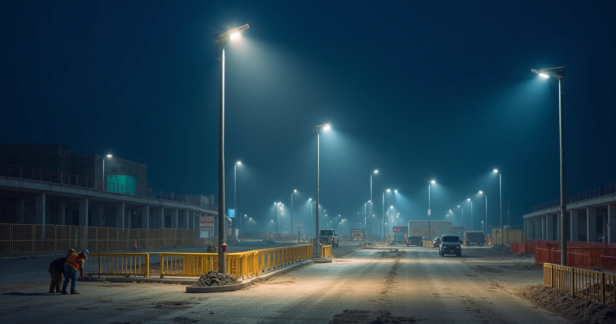 Canteiro de obras sendo monitorado à noite por câmera de segurança 