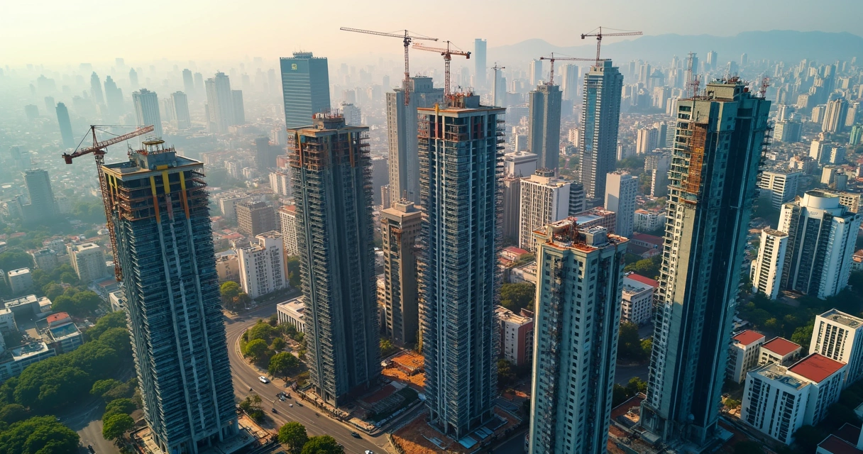 Vista aérea de obras residenciais e corporativas sendo realizadas em São Paulo 