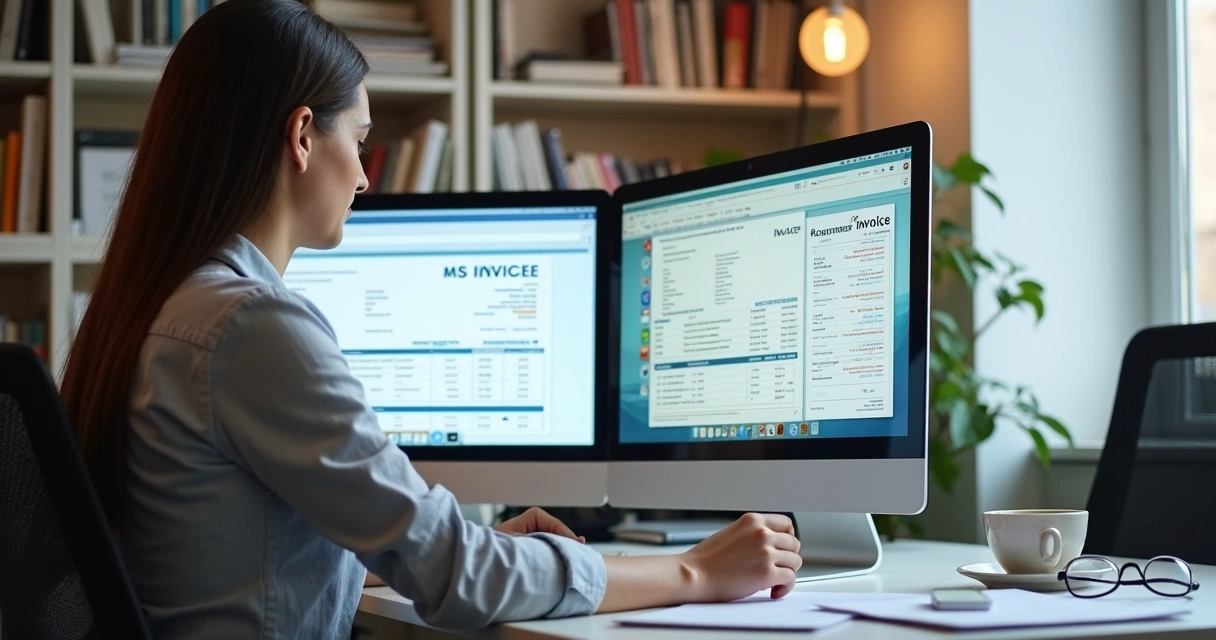 Empresário conferindo relatórios de notas fiscais eletrônicas