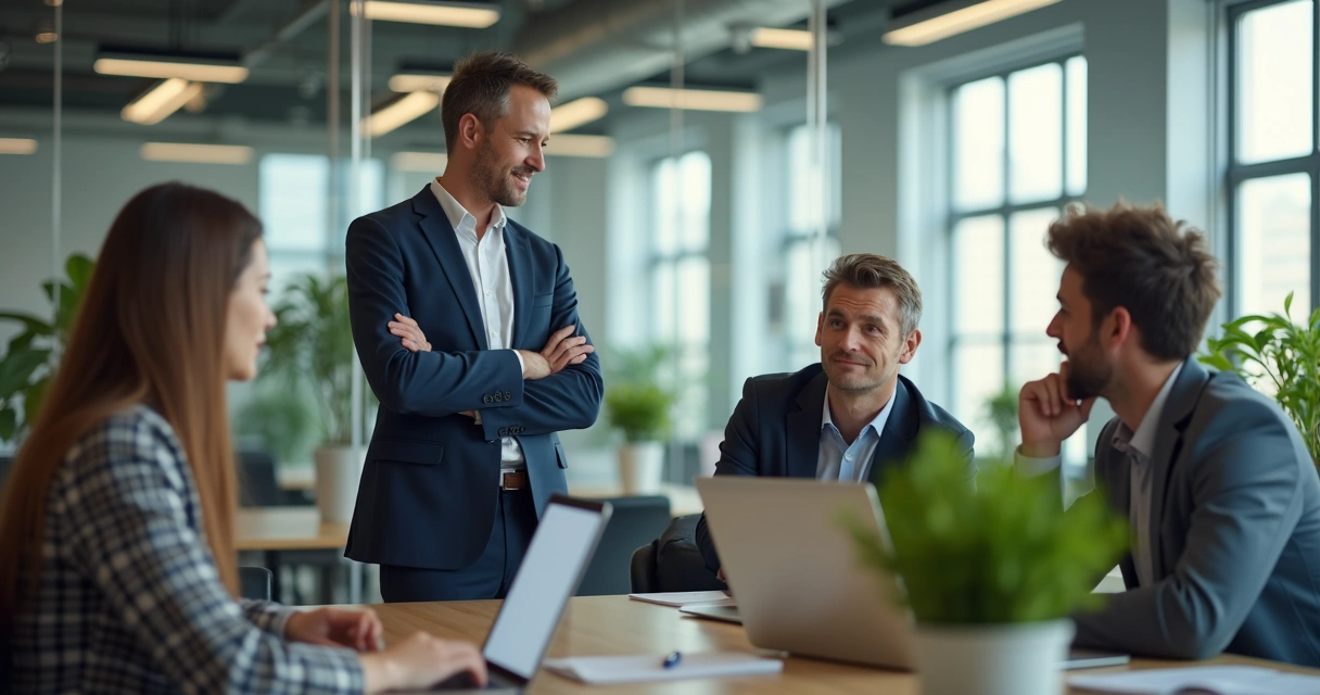 Profissional observando interações em ambiente corporativo