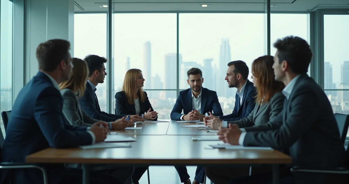 Equipe sentada ao redor de mesa observando reações e emoções 