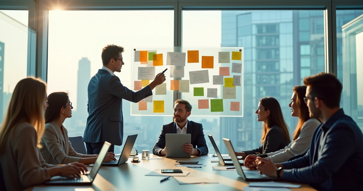 Pessoa olhando anotações de padrões de trabalho em reunião