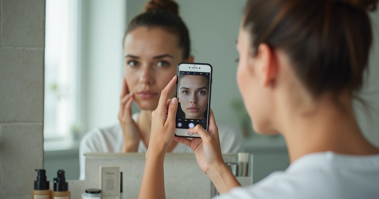 Paciente observando simetria facial no espelho