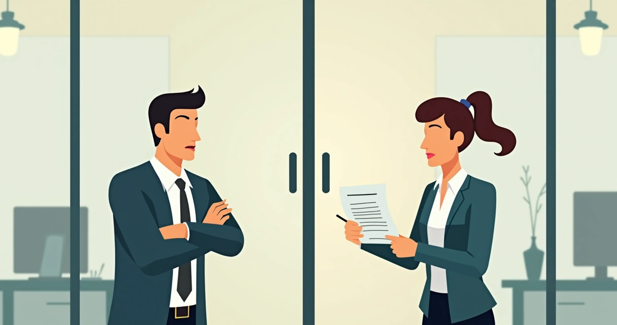 Pessoas separadas por uma parede simbólica no ambiente de trabalho