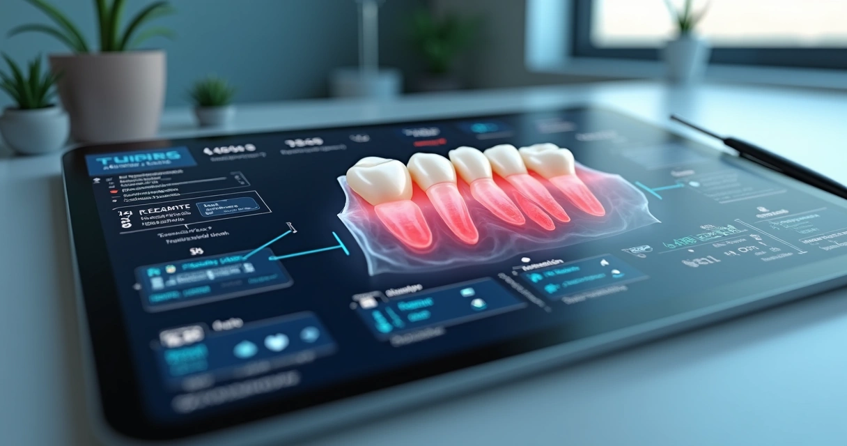 Odontograma digital com marcações de tratamento e anotações.