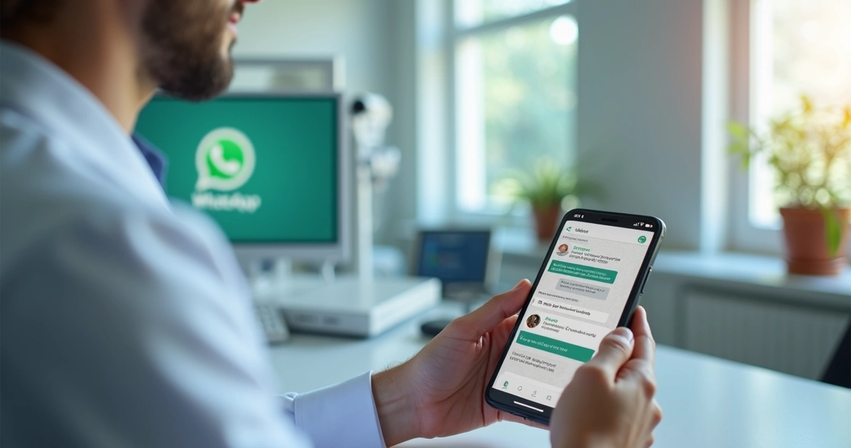 Dentista usando CRM pelo celular ao lado do WhatsApp 