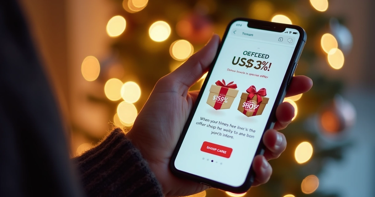 Tela de smartphone mostrando ofertas personalizadas em app de compras. 