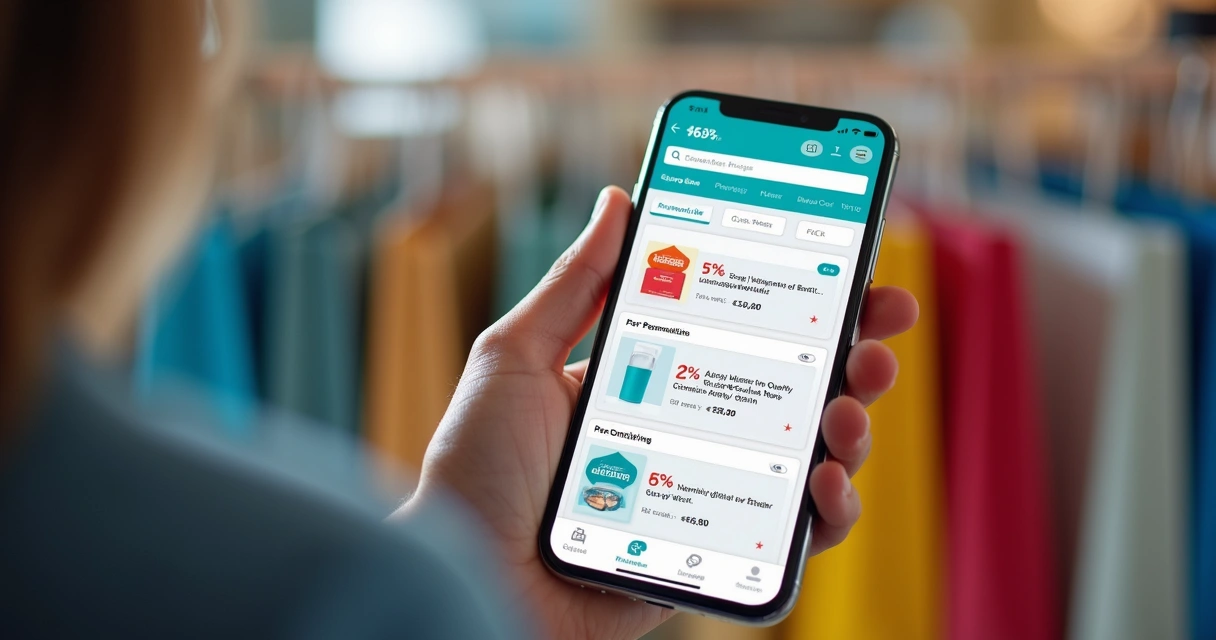 Celular mostrando ofertas personalizadas em aplicativo de varejo 