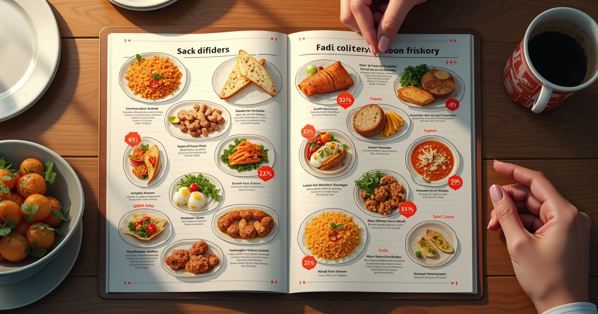 Cardápio ilustrado com fotos atrativas de pratos 