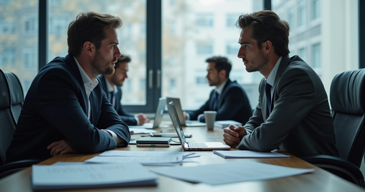Colleagues in an office showing signs of conflict and stress 
