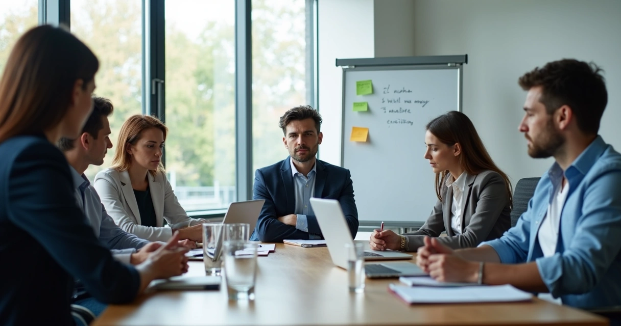 Team meeting with visible tension and contrasting communication styles