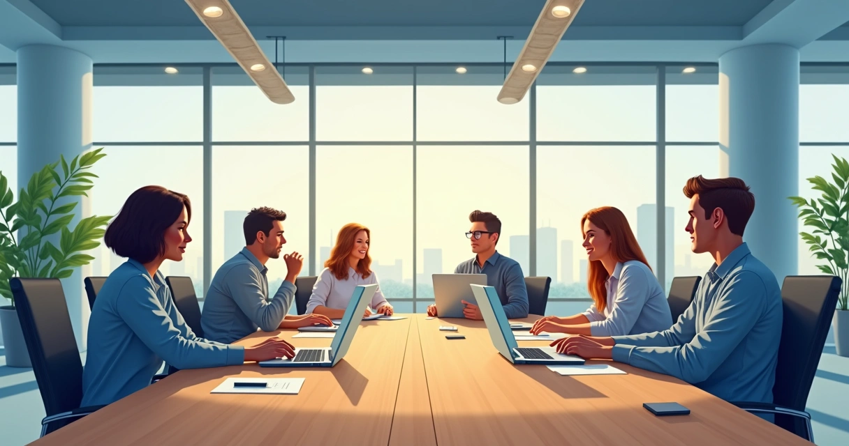 Contrasting group at office desk, some quiet and reserved, others animated and collaborative 