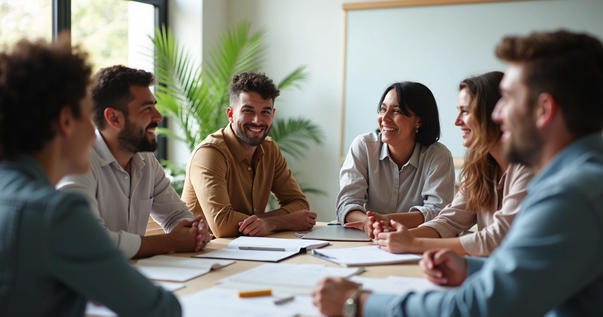 Diverse office team in open discussion