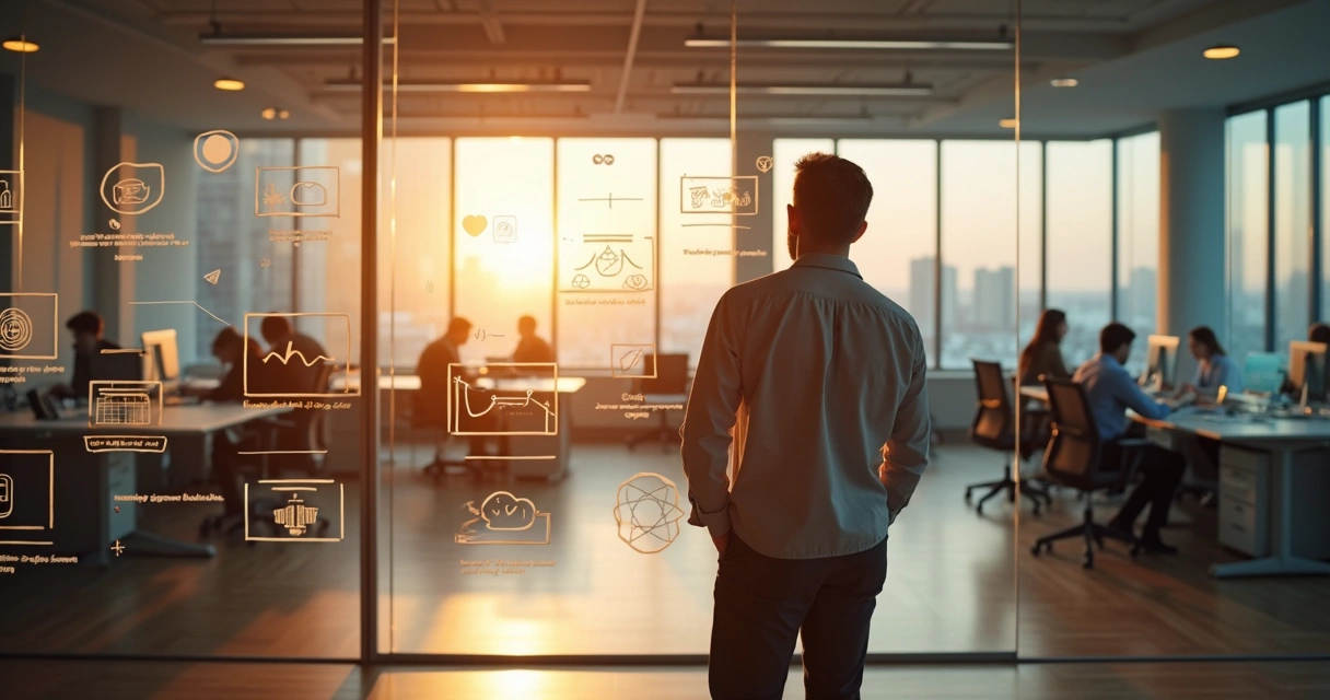 Professional studying a wall of icons showing emotional resilience signals at work 