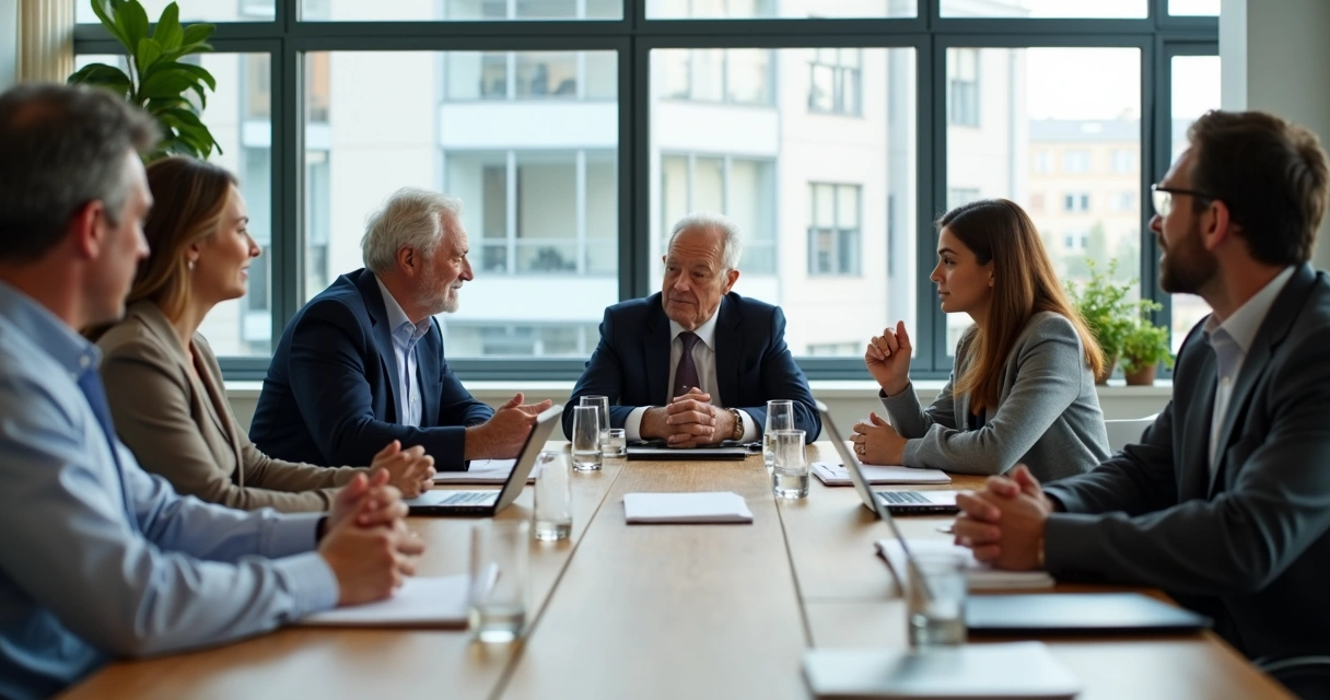 Multi-generational team in a formal office meeting