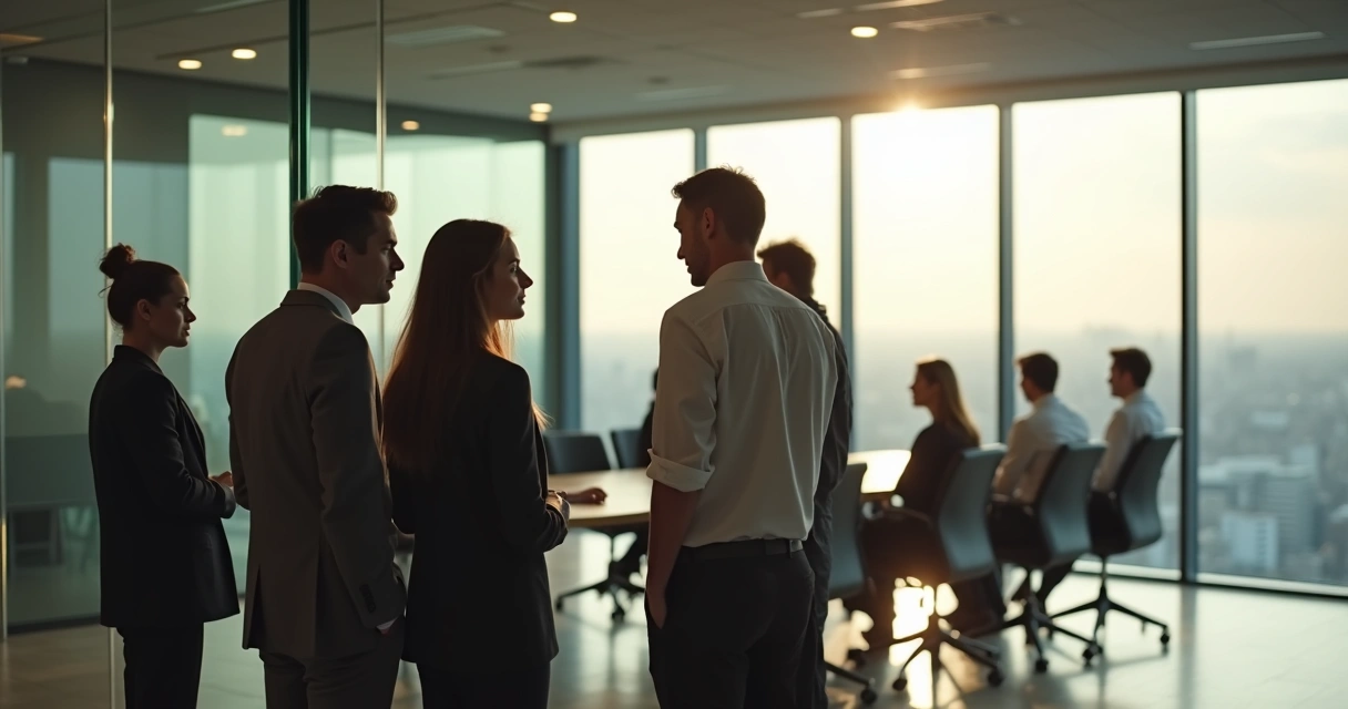 Colleagues having private discussion after a meeting