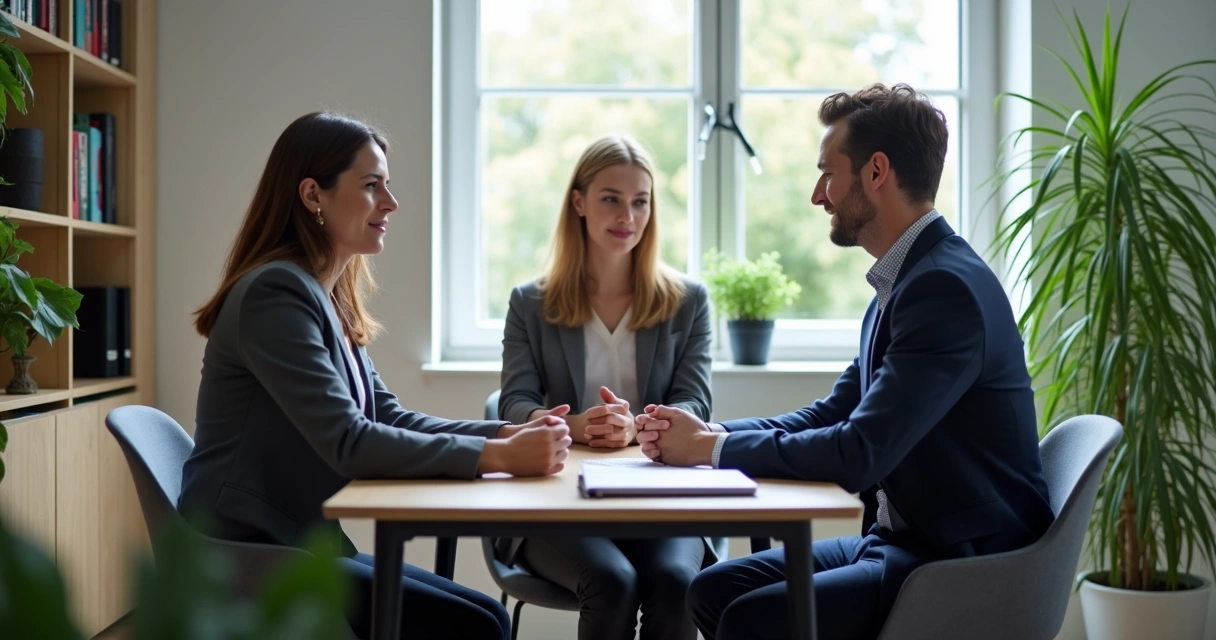 Calm office scene as employees mediate 