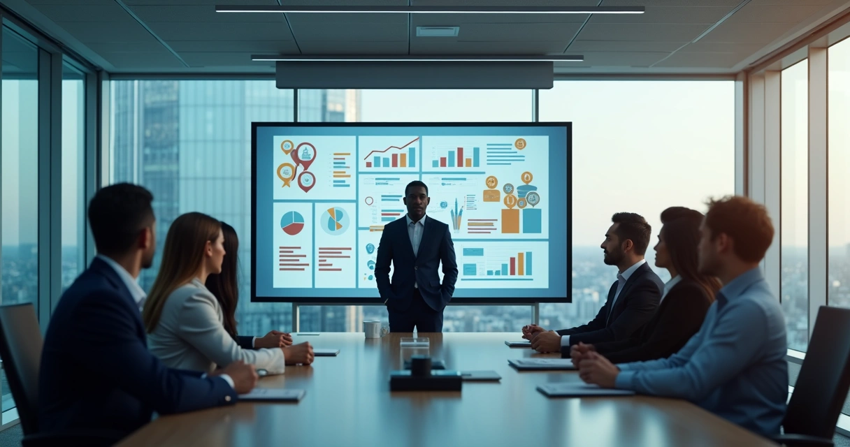Team meeting with leader presenting rewards while employees exchange uncertain looks 
