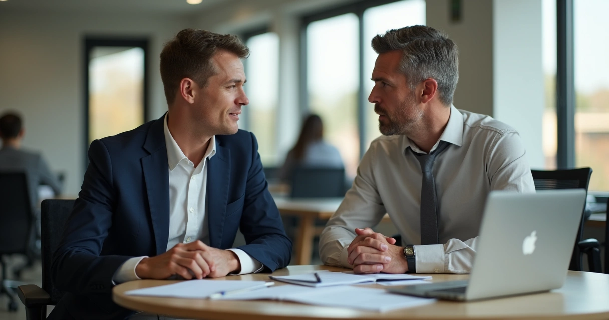 Coworkers in office discussing apology and trust repair 