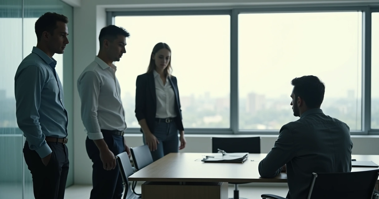 Colleague looking isolated in an office with others talking nearby